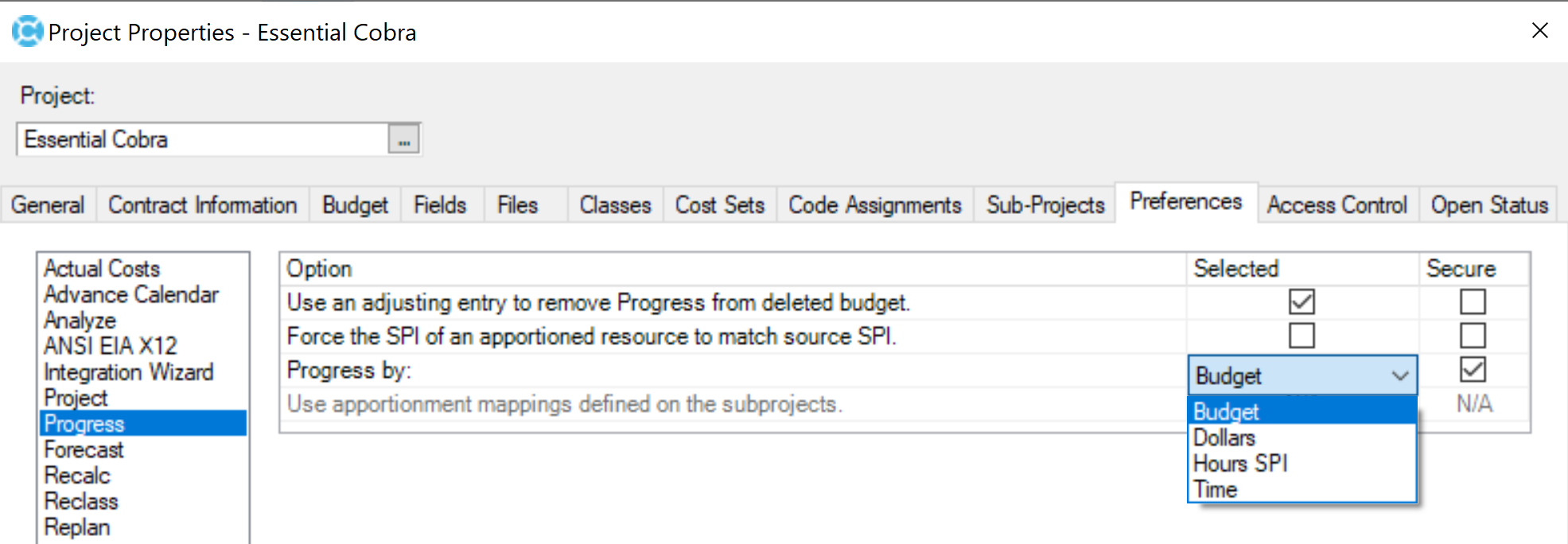 Deltek Cobra Earned Value Method by Budget