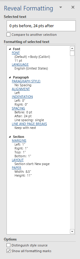 Microsoft Word Reveal Formatting