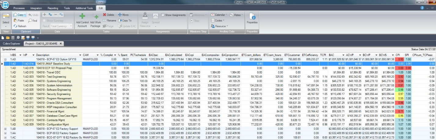 Deltek Cobra Advanced Calculated Fields View
