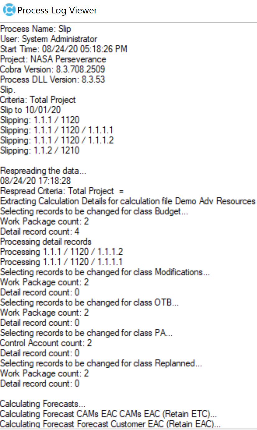 Deltek Cobra Slip Log