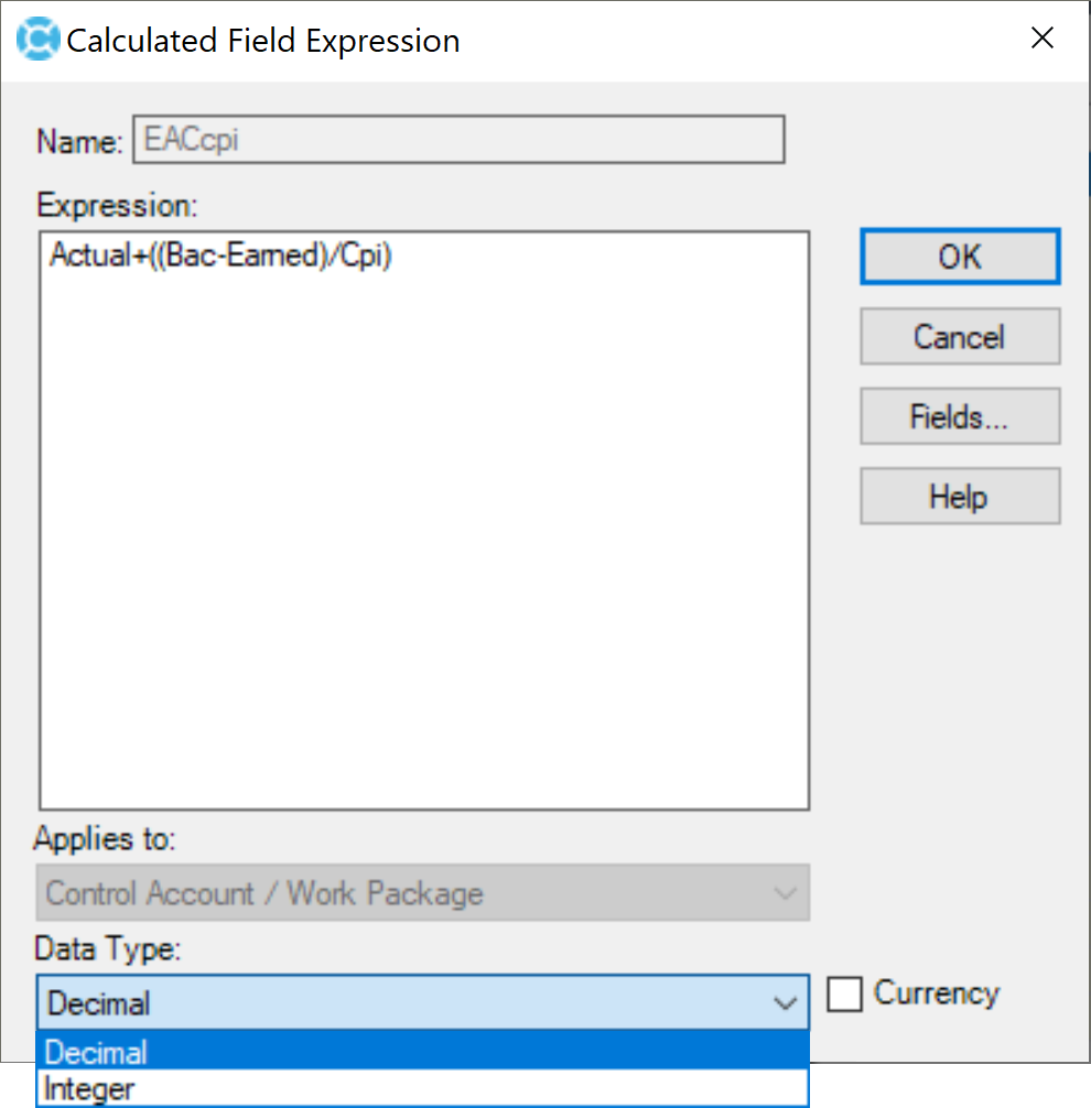 Deltek Cobra Calculated Field Expression