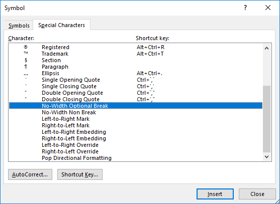 Microsoft Word Symbol Dialog