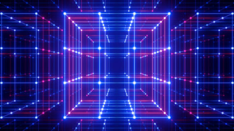 3D neon cube symbolizing information and intelligence