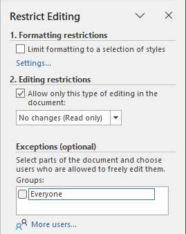 Microsoft Word Restrict Editing