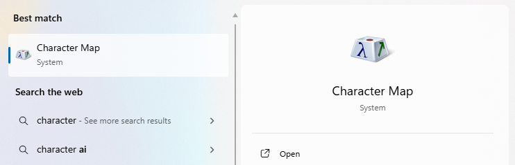 Run Windows Character Map