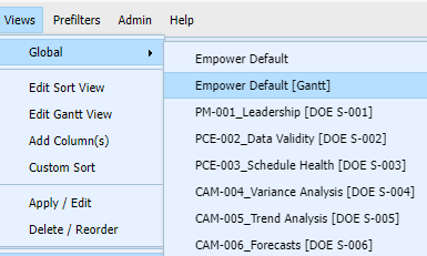 Empower Views - Global = Empower Default [Gantt]